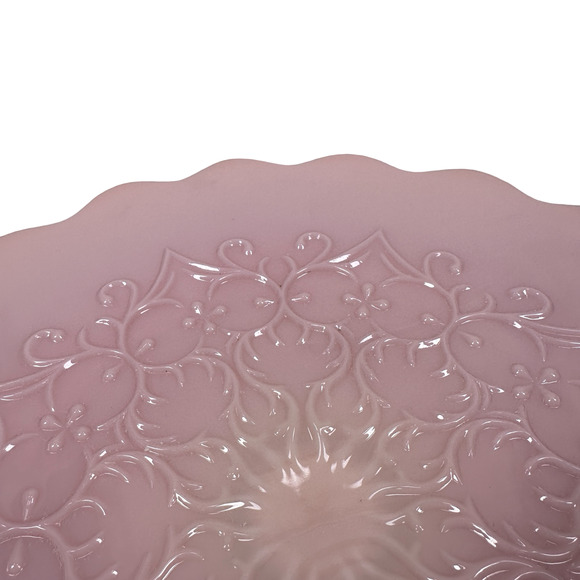 Vintage Fenton Pink Milk Glass Spanish Lace Pedestal Cake Stand Plate Scalloped - Picture 3 of 9